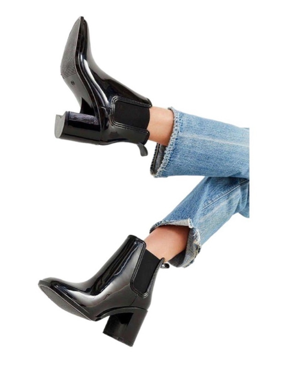 Jefferey Campbell Hurricane Black Shiny Patent Leather Chelsea Ankle Bootie Sz 8